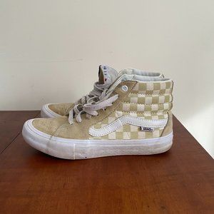 Vans Sk8-Hi Shoe High Top Yellow Checkboard Sneakers Womens size 8 Suede Leather